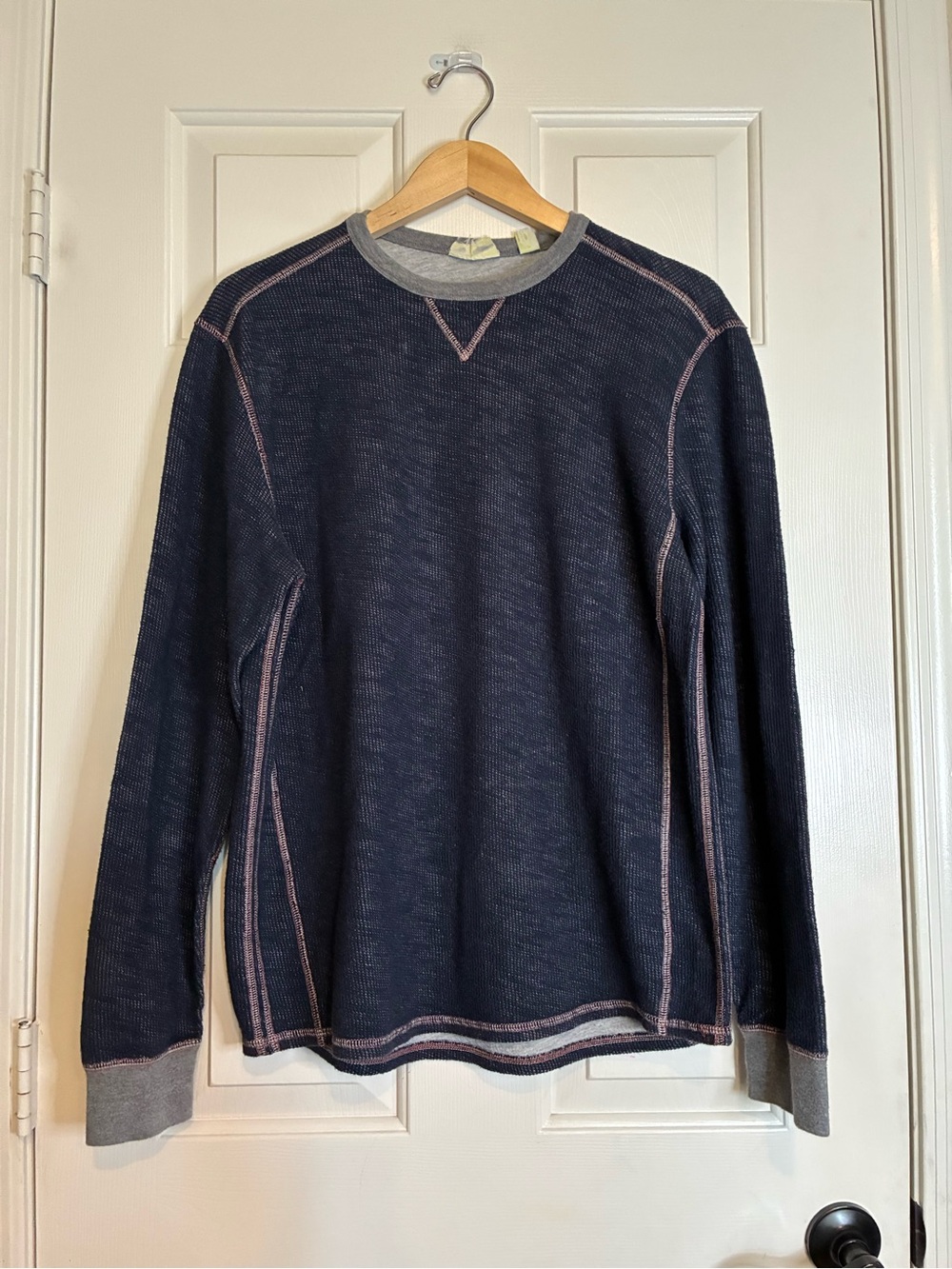 Tommy Bahama Navy Crewneck Sweater with Red Stitching and Gray Trim